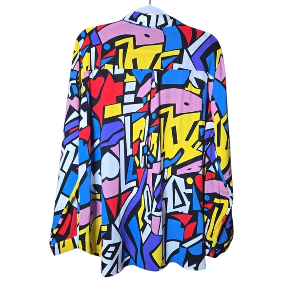 Big Dart Retro Y2K Colorful Geometric Print Hi Lo Button Front Size EU 52 US 20 - Picture 4 of 5